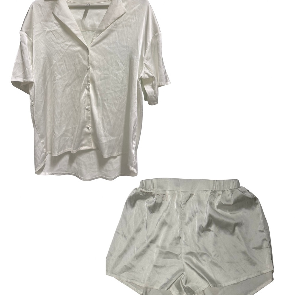 Elegant White Satin Pajama Set